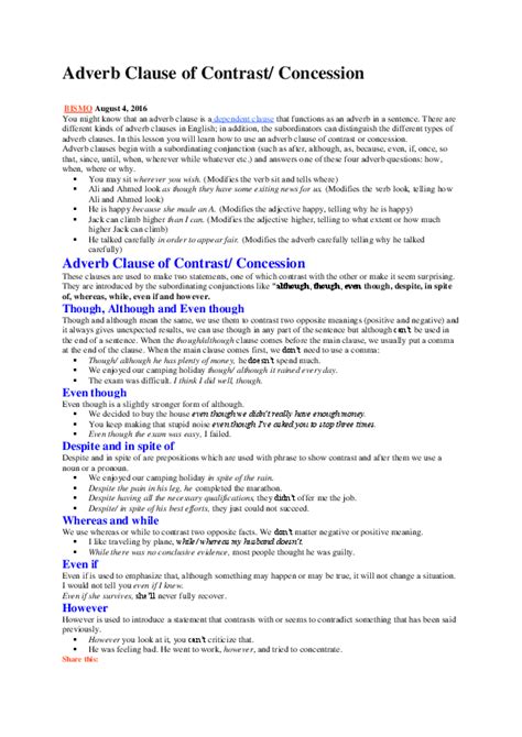adverb clauses of concession|Adverb Clause of Contrast/ Concession .